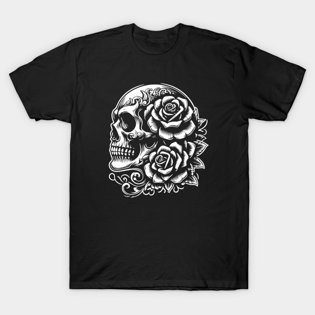 gothic skull with roses T-Shirt by lkn